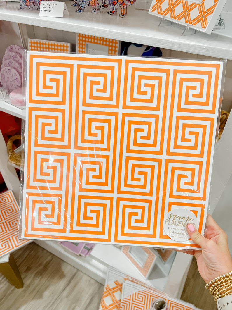 Orange Greek Key Square Placemat