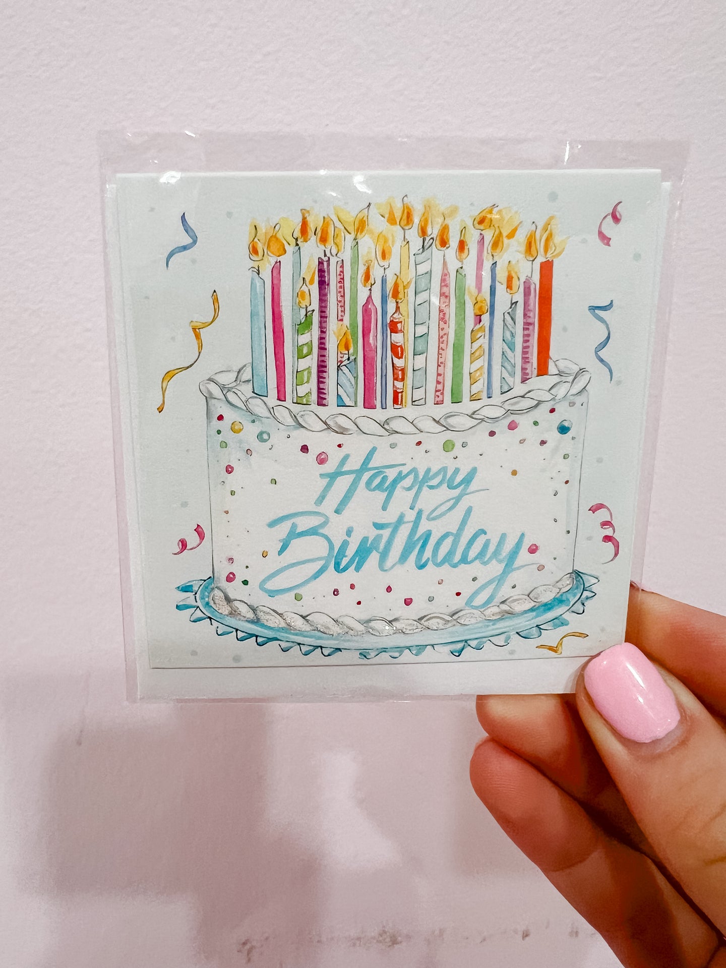Handpainted Birthday Cake with Candles Enclosure Card