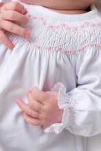 Load image into Gallery viewer, TBBC Sweetly Smocked Greeting Gown | Worth Ave White/Palm Beach Pink