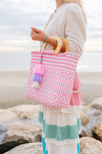 Squeeze de Citron Wood Handle Tote | Rose Citron Tile
