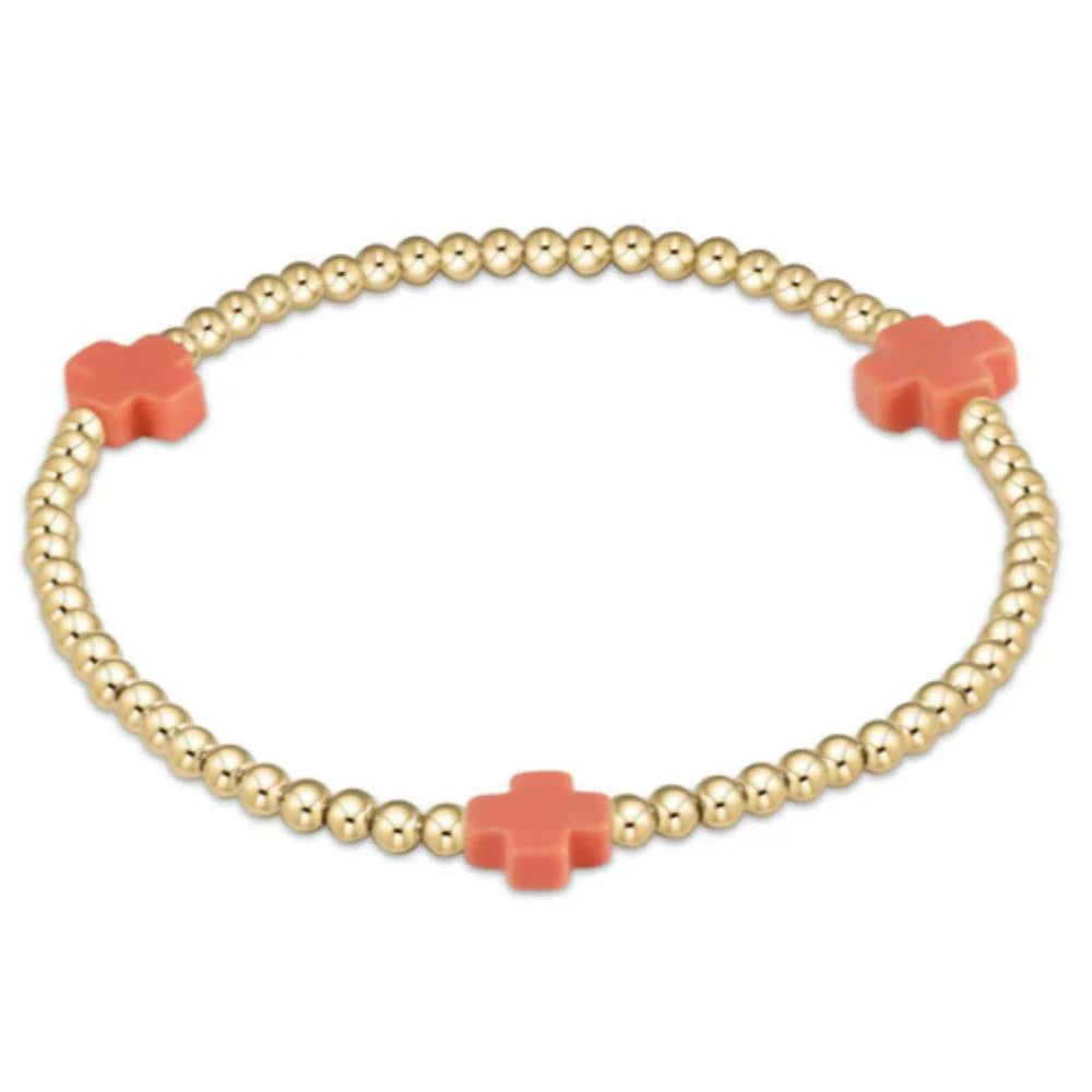 enewton egirl Signature Cross Gold Pattern 3mm Bead Bracel - Coral