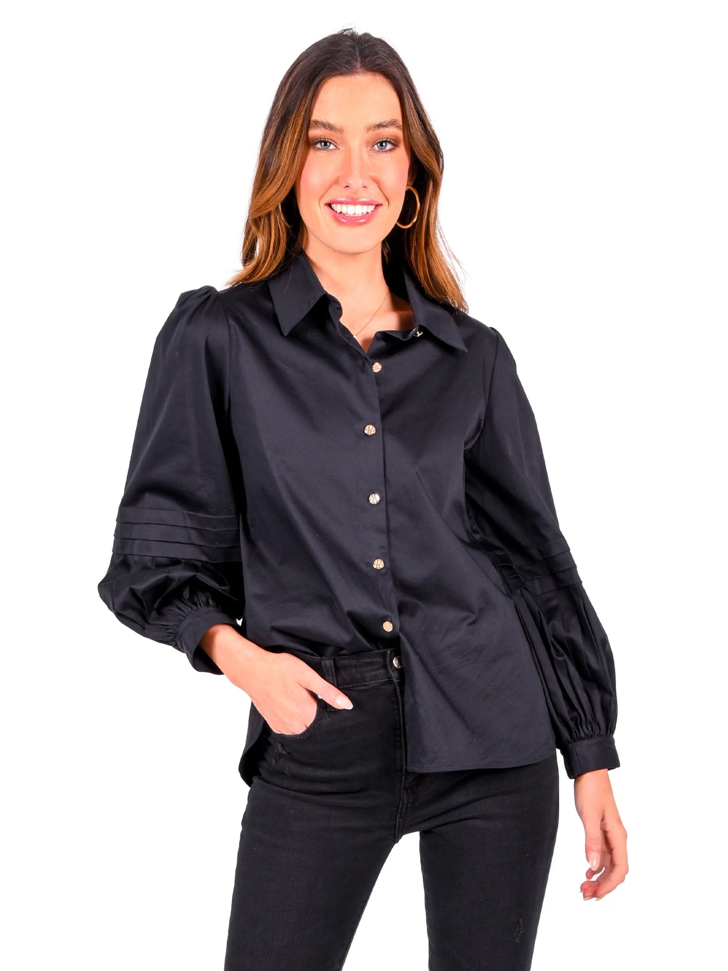 Emily McCarthy Oxford Top | Black Cotton Poplin