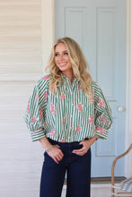 Load image into Gallery viewer, Karlie Stripe Floral Bubble Top