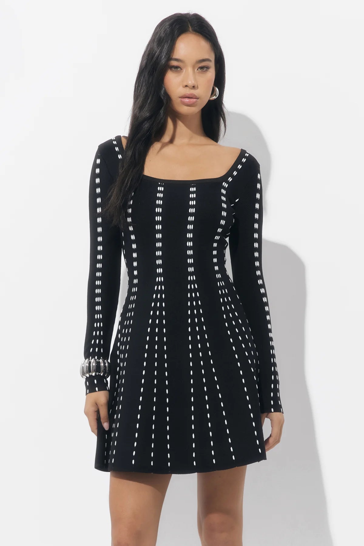 Adelyn Rae Kira Square Neck Stripe Sweater Mini Dress