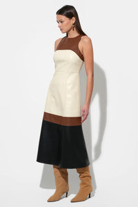 Adelyn Rae Caspia Vegan Leather Colorblock Midi Dress