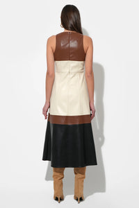 Adelyn Rae Caspia Vegan Leather Colorblock Midi Dress