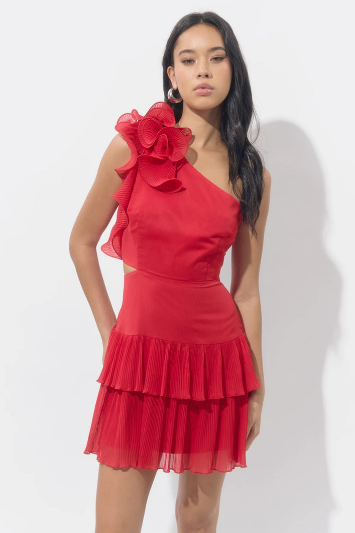 Adelyn Rae Bianca One Shoulder Pleated Cut Out Dress