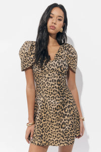 Adelyn Rae Zariah Leopard Gathered Sleeve Mini Dress