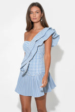 Load image into Gallery viewer, Adelyn Rae Ava One Shoulder Gingham Mini Dress | Powder Blue