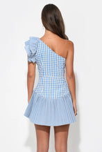 Load image into Gallery viewer, Adelyn Rae Ava One Shoulder Gingham Mini Dress | Powder Blue