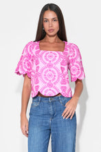 Load image into Gallery viewer, Adelyn Rae Hadley Square Neck Embroidery Scallop Top | Lilac/Magenta