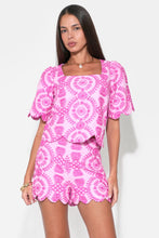Load image into Gallery viewer, Adelyn Rae Hadley Square Neck Embroidery Scallop Top | Lilac/Magenta