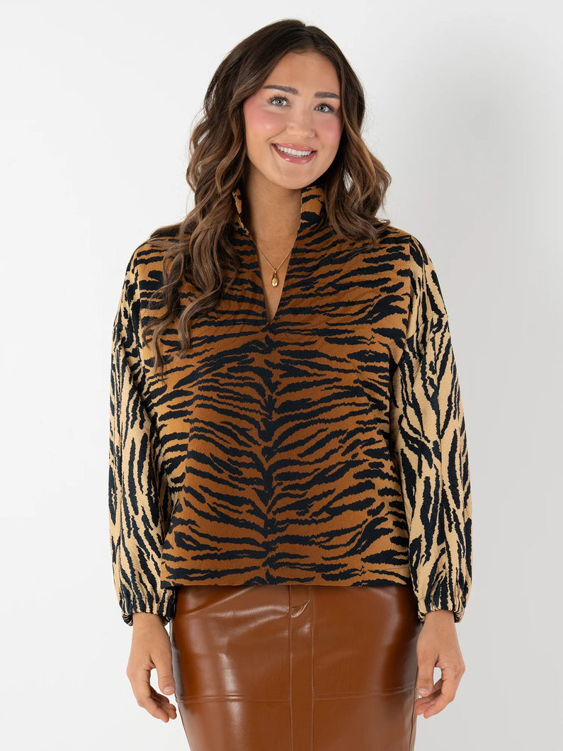 Emily McCarthy Long Sleeve Poppy Top | Tiger Jacquard