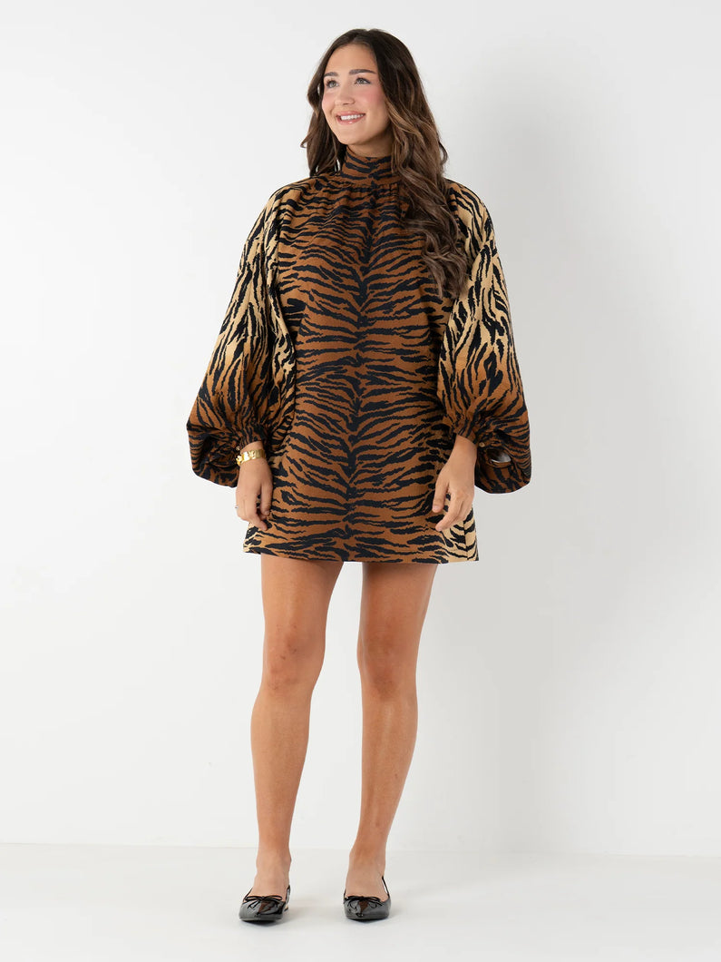 Emily McCarthy Sasha Mini Dress | Tiger Jacquard