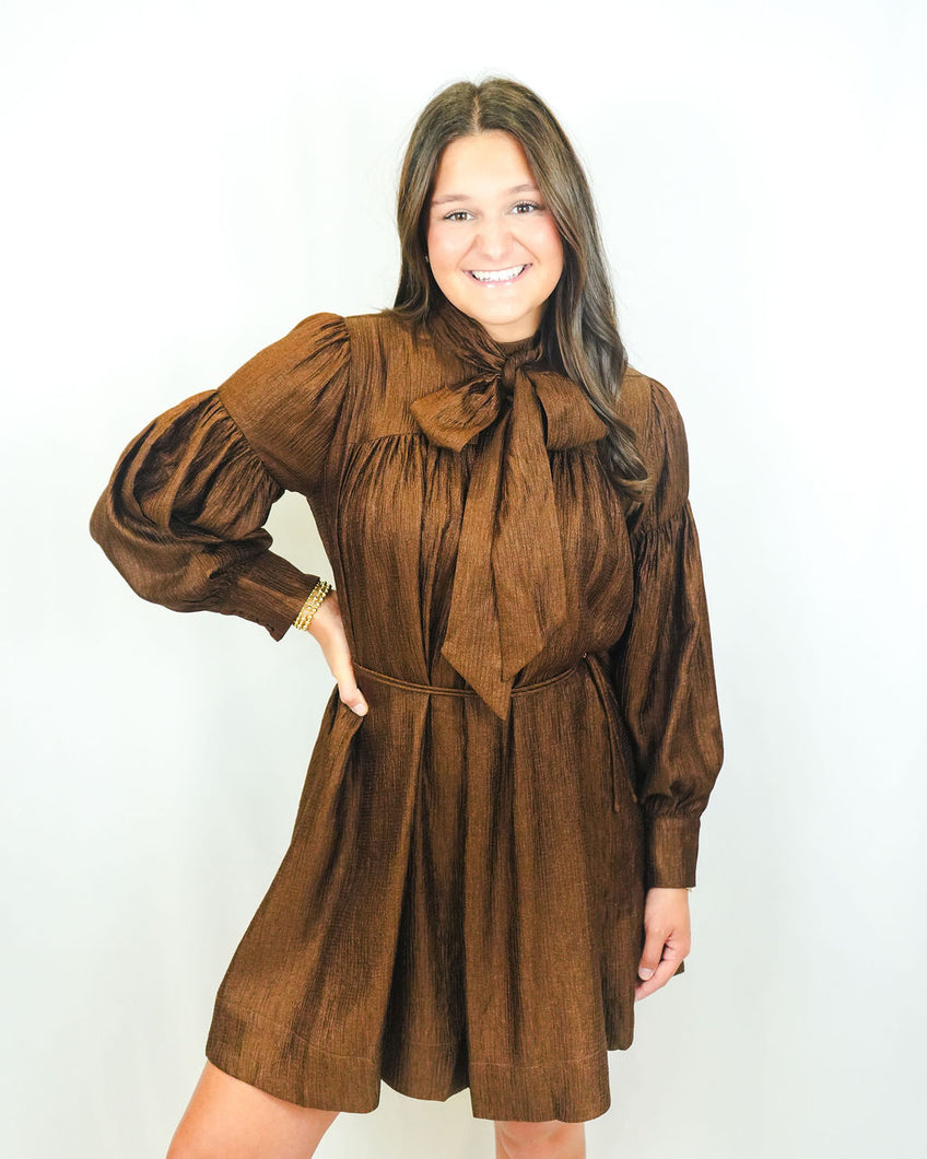 Adelyn Rae Daphne Bow Mini Dress | Chocolate Brown