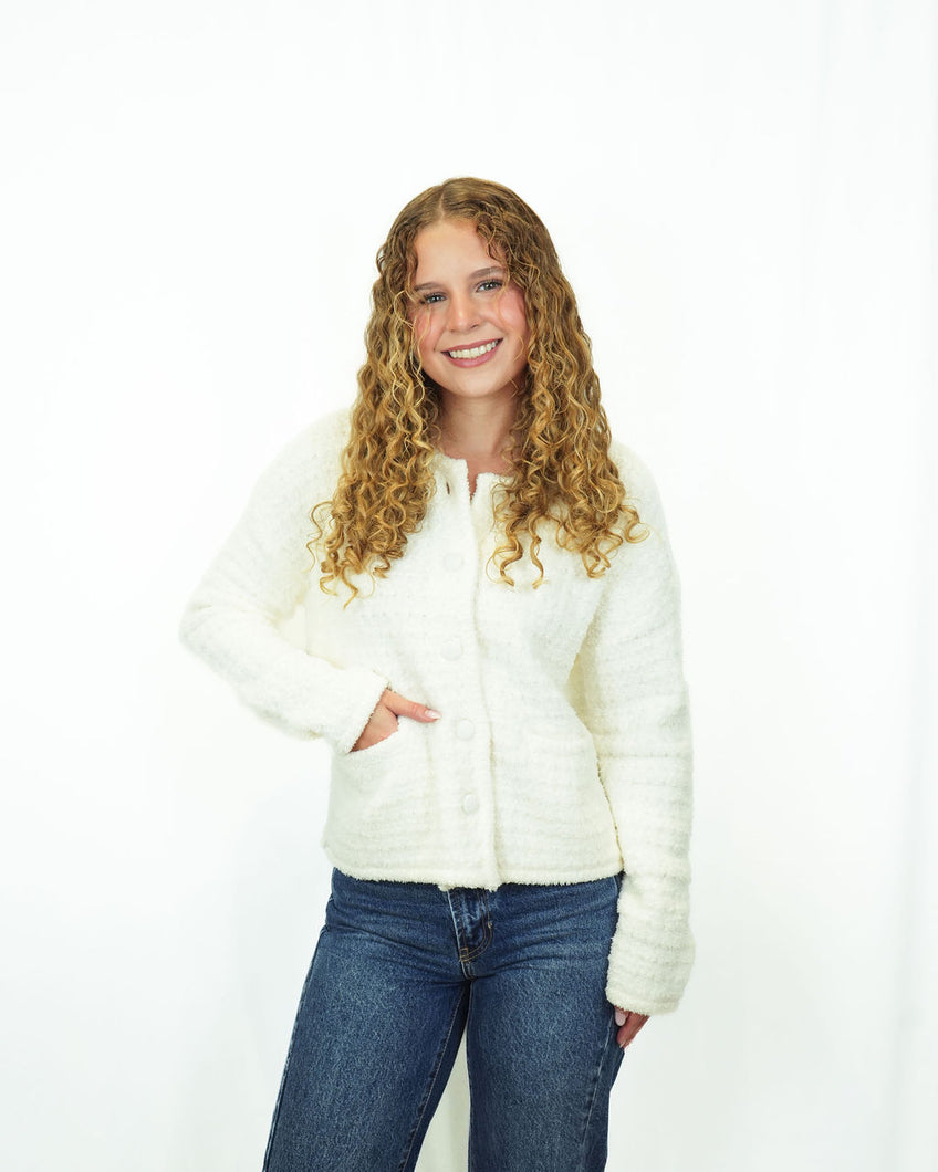 Barefoot Dreams CozyChic Textured Button Front Cardigan | Pearl