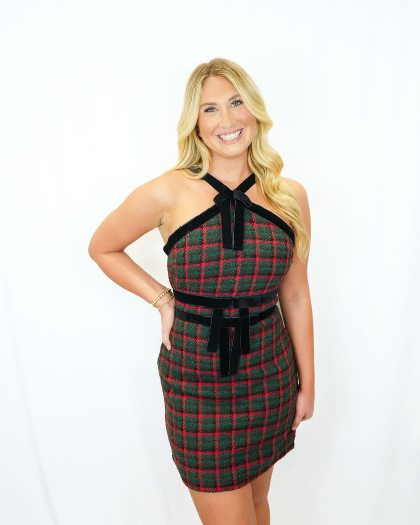 Prosperina Faye Halter Dress | Check The Halls Print
