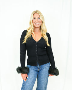 Show Me Your MUMU Sasha Top Black Knit | Faux Fur