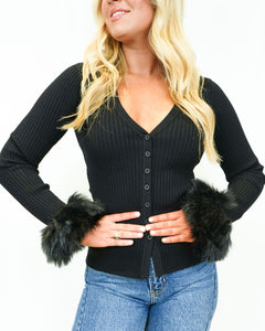 Show Me Your MUMU Sasha Top Black Knit | Faux Fur