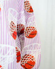 Load image into Gallery viewer, Queen of Sparkles Lavender &amp; White Stripe Basketball Hoop Button Up Top