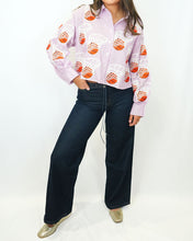 Load image into Gallery viewer, Queen of Sparkles Lavender &amp; White Stripe Basketball Hoop Button Up Top