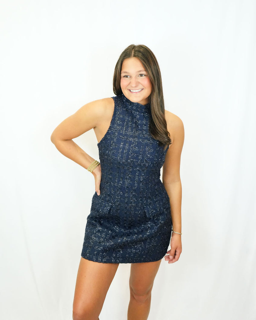 Sincerely Ours Darcy Dress | Navy Tweed