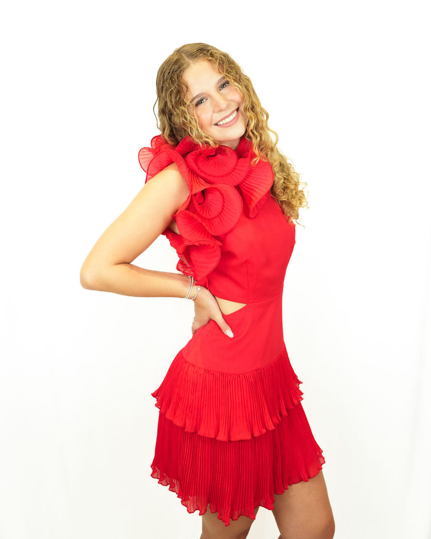 Adelyn Rae Bianca One Shoulder Pleated Cut Out Dress