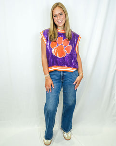 Queen of Sparkles Clemson Paw Sequin Sweater