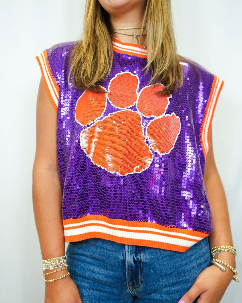 Queen of Sparkles Clemson Paw Sequin Sweater