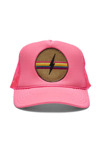 Friday Feelin' Electric Rainbow Trucker Hat in Pink