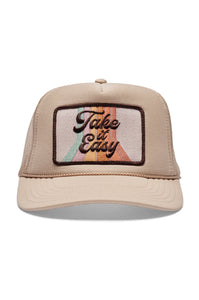 Friday Feelin' Take It Easy Trucker Hat in Tan