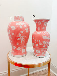 Hand-Painted Pink Chinoiserie Vases / Jar