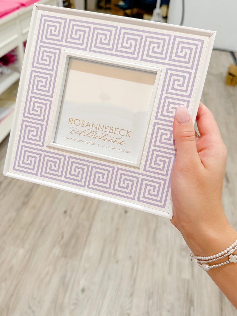 White Greek Key Lavender 4x4 Frame