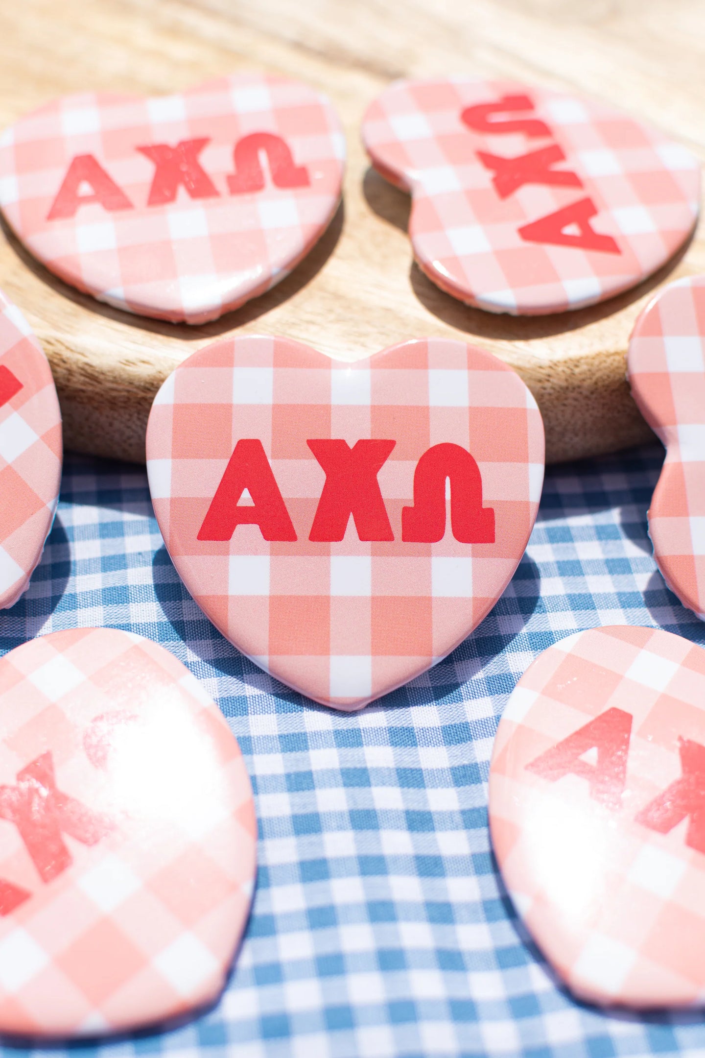 Sorority Gingham Heart Buttons