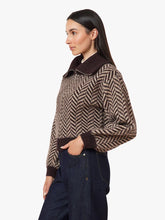 Load image into Gallery viewer, Habitual Herringbone Zip Front Cardigan | Chocolate