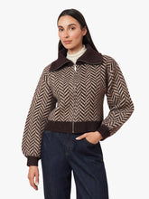 Load image into Gallery viewer, Habitual Herringbone Zip Front Cardigan | Chocolate