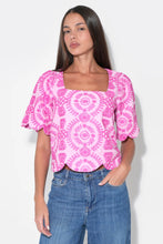 Load image into Gallery viewer, Adelyn Rae Hadley Square Neck Embroidery Scallop Top | Lilac/Magenta