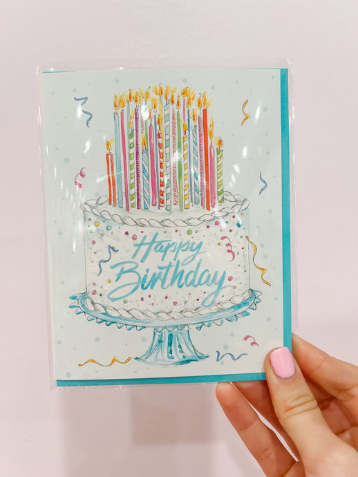 Handpainted Happy Birthday Cake With Candles Greeting Card