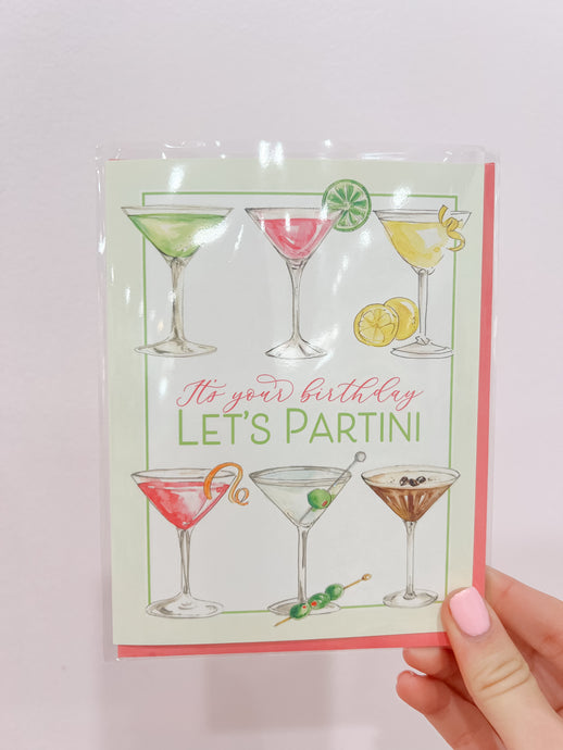 Handpainted It's Your Birthday Let's Partini Martinis Greeting Card