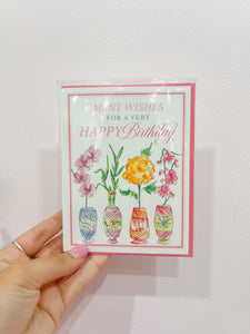 Handpainted Many Wishes For A Very Happy Birthday Orchids Greeting Card