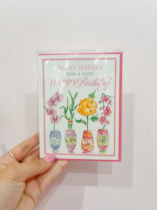 Handpainted Many Wishes For A Very Happy Birthday Orchids Greeting Card
