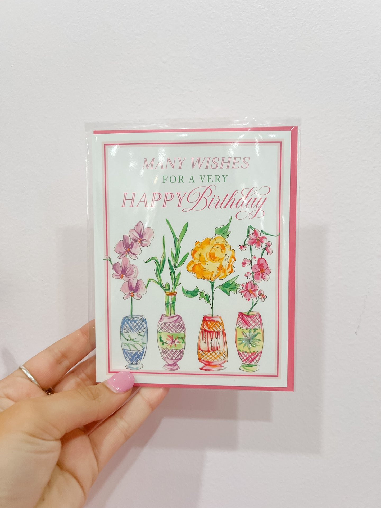 Handpainted Many Wishes For A Very Happy Birthday Orchids Greeting Card