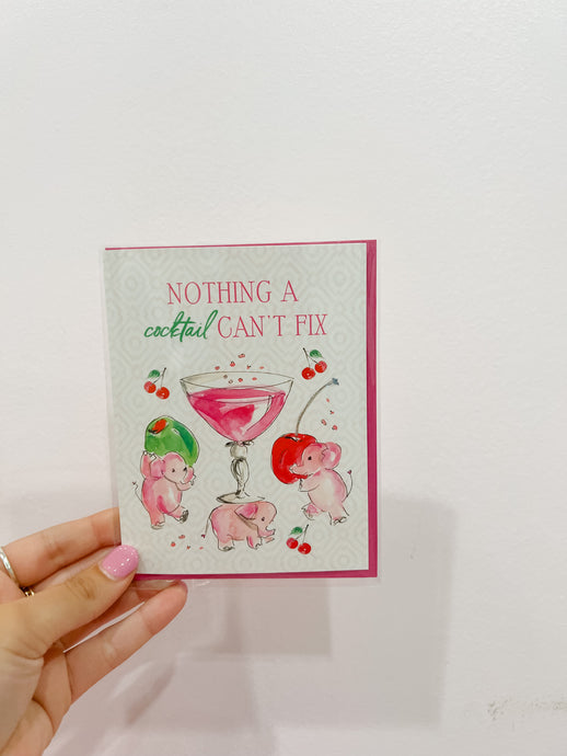 Handpainted Nothing A Cocktail Can't Fix Tipsy Elephants Greeting Card
