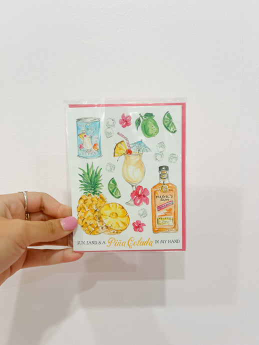Handpainted Sun, Sand & A Pina Colada In My Hand Greeting Card