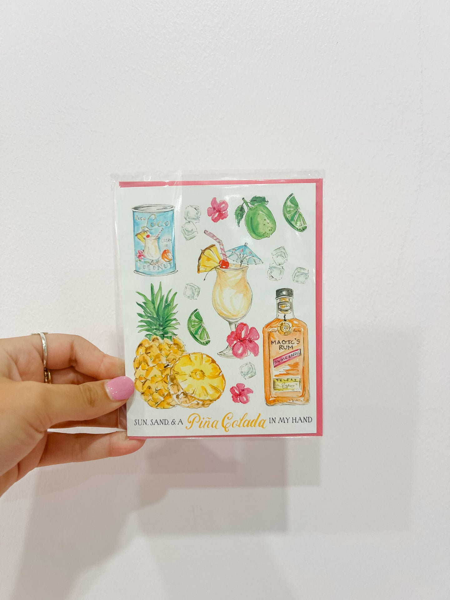 Handpainted Sun, Sand & A Pina Colada In My Hand Greeting Card