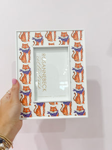 White Handpainted Tiger With Purple Bandana 4x6 Frame
