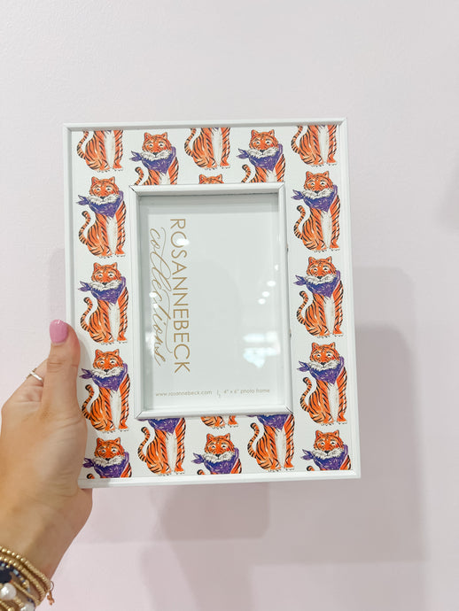 White Handpainted Tiger With Purple Bandana 4x6 Frame