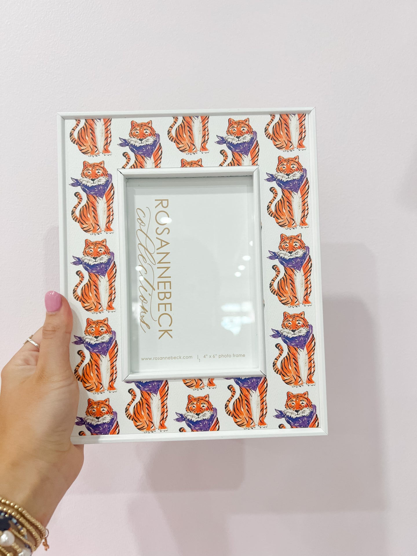 White Handpainted Tiger With Purple Bandana 4x6 Frame