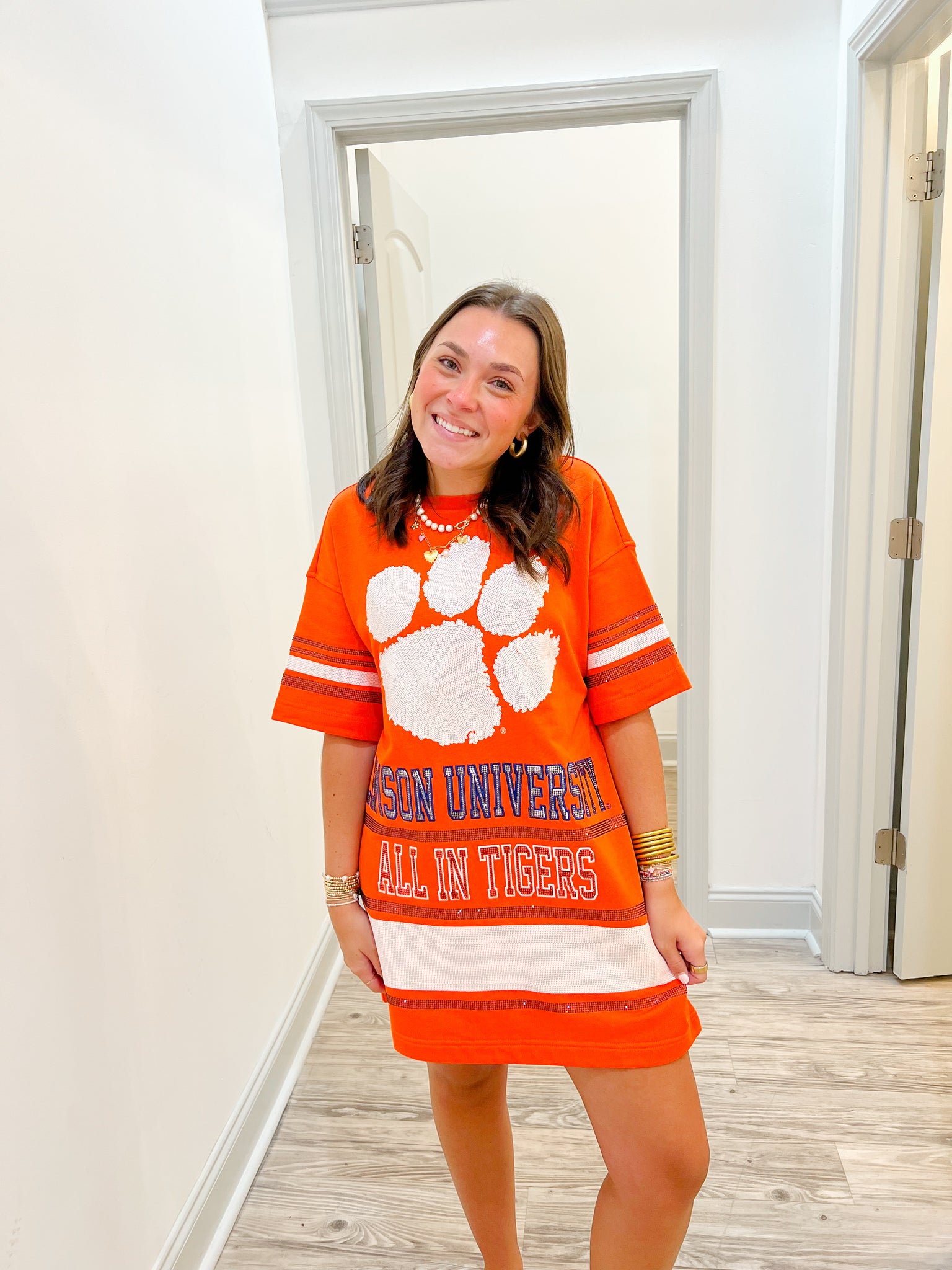 clemson jersey dress The Clemson Sequin Puff Sleeve Dress XXXL