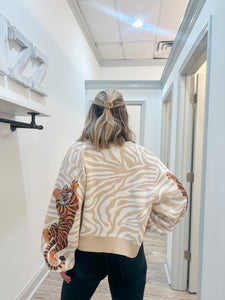 Queen of Sparkles Ivory Tiger on Tiger Print Cardigan